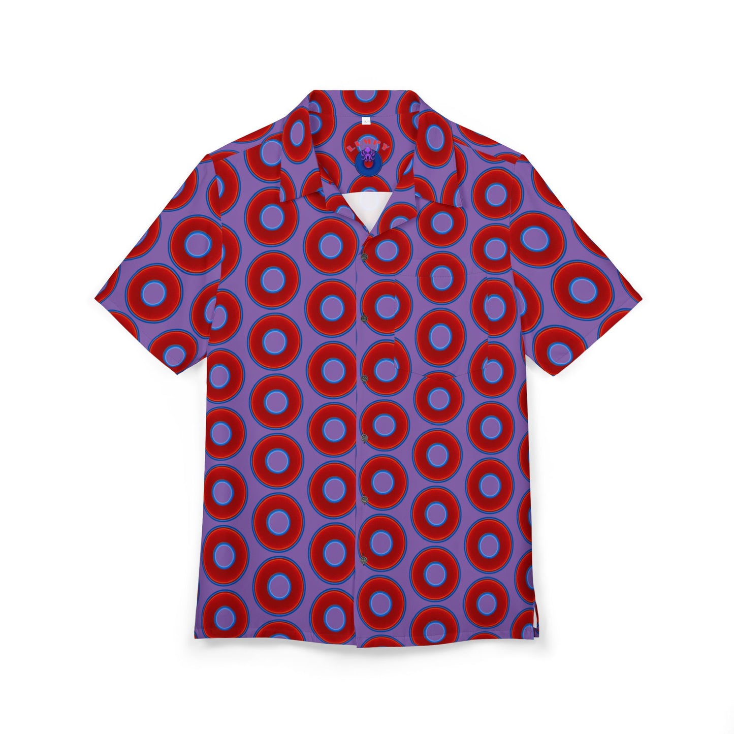 Wilson's 'Epic Hawaiian-Punch' Shirt - vivid red donut print w/light purple background [unisex]