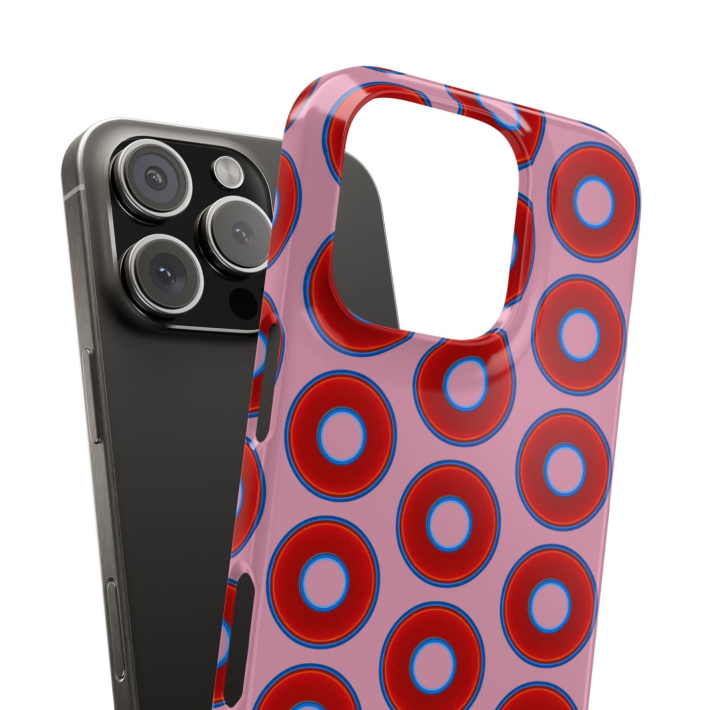 Lumpy Donut Snap Case - red vivid donut print w/pale magenta background