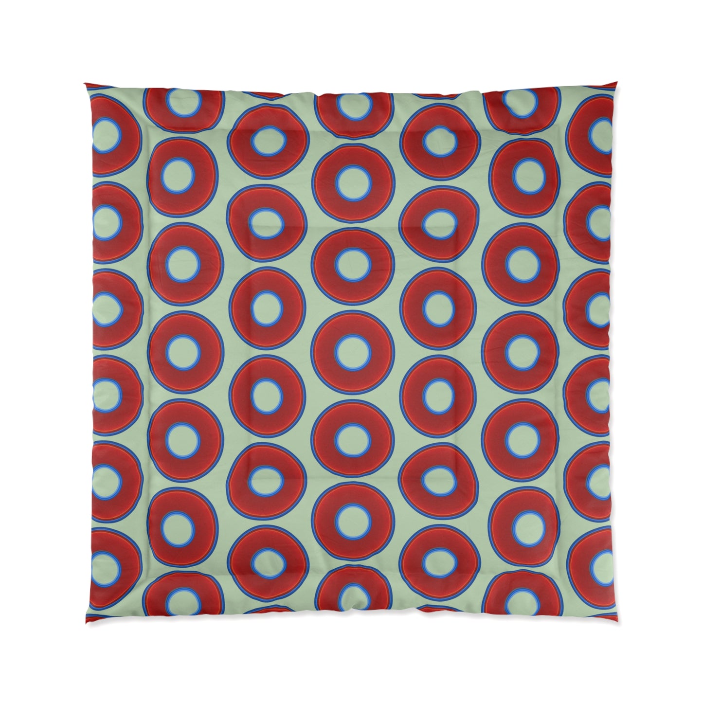 The Very Lumpy Comforter - vivid red donuts w/seafoam background