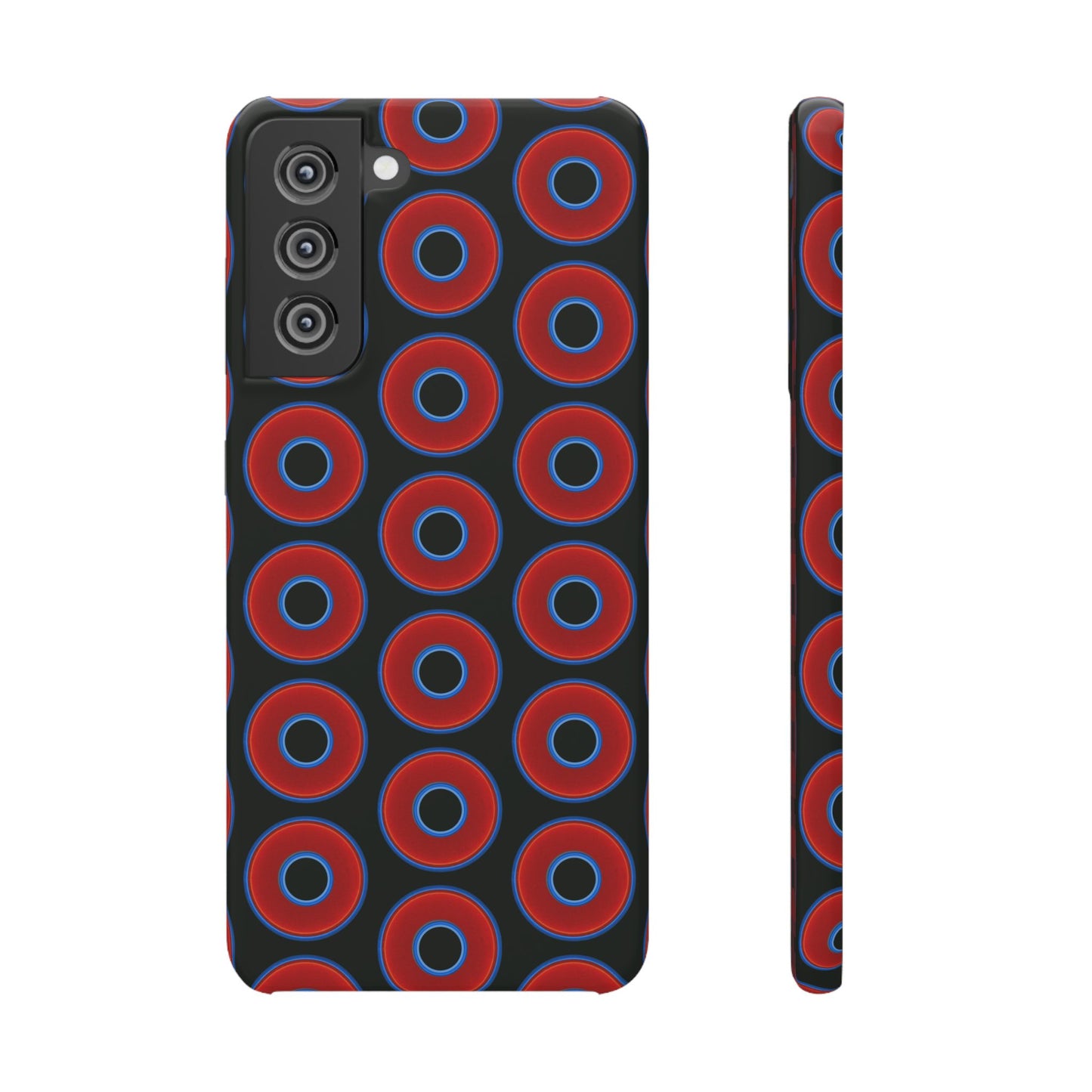 Lumpy Donut Snap Case - red vivid donut print w/midnight moss green background