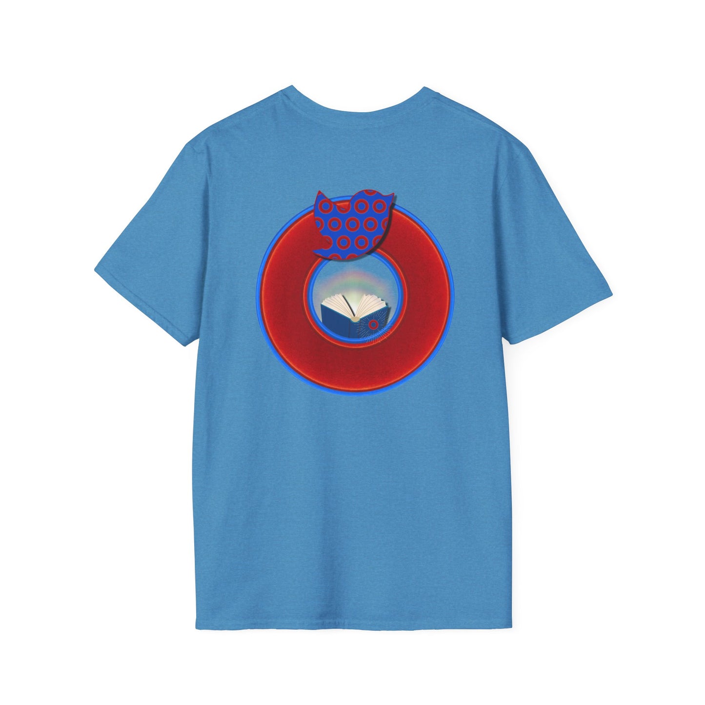 Classic Donut Tee - Unisex Soft-Style - "Phamous Mocking Donut" - vivid red/blue donut