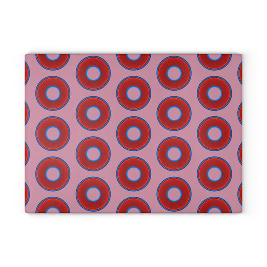 My Friend's Cutting Board - vivid red donuts w/pale magenta background