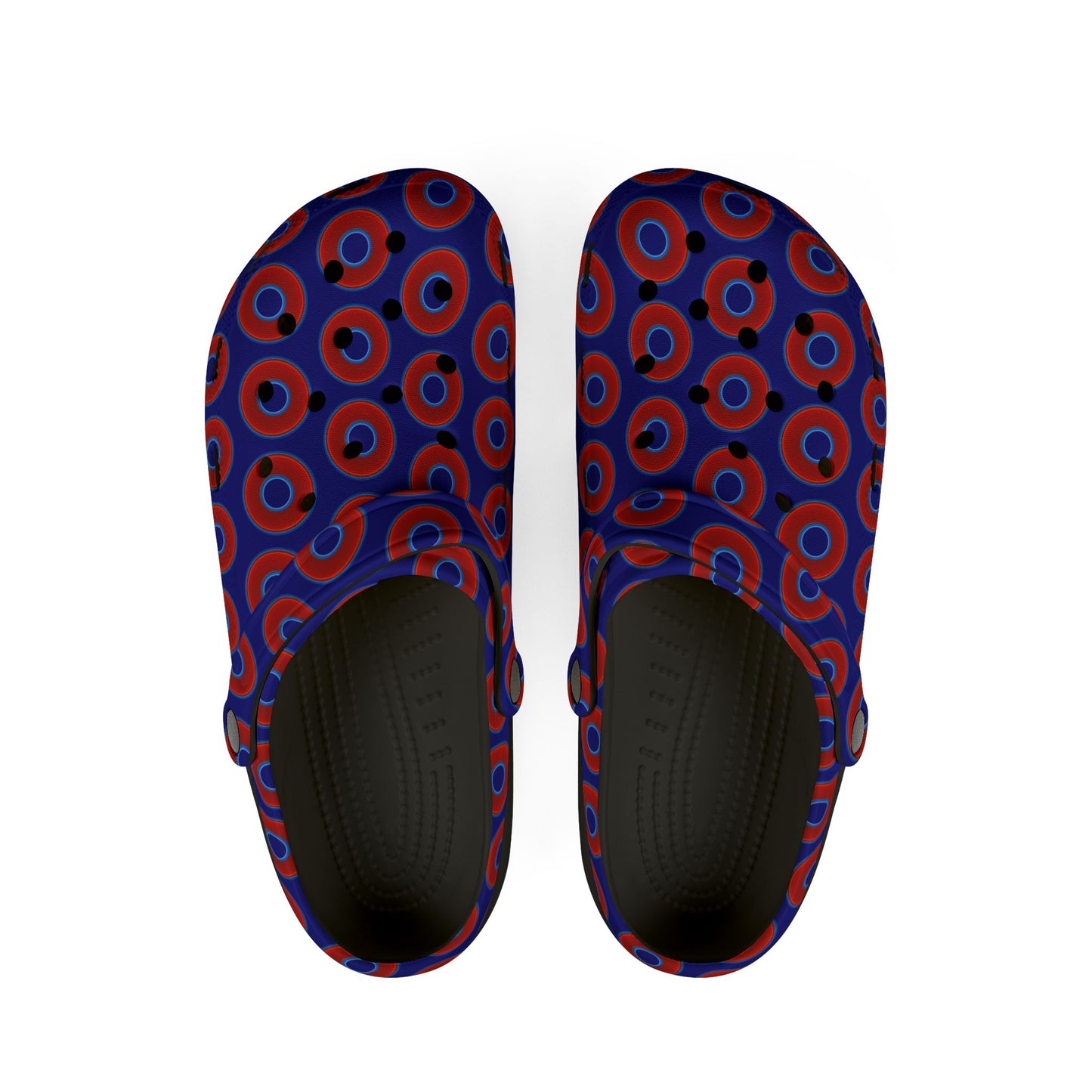 Spatchcocks - donut slip-on shoes - vivid red donuts w/vivid navy blue background [unisex]