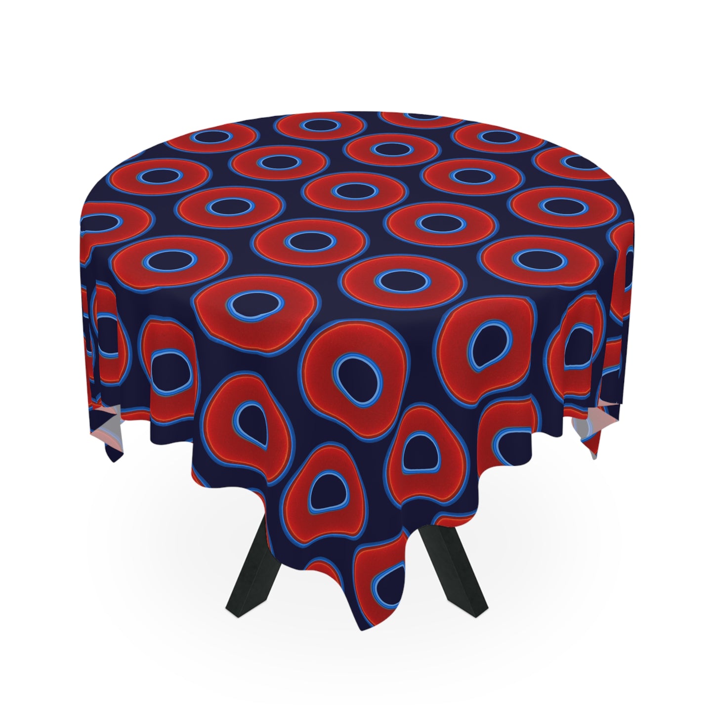 Lumpy Tablecloth - 55.1" x 55.1" - vivid red donuts w/midnight blue background
