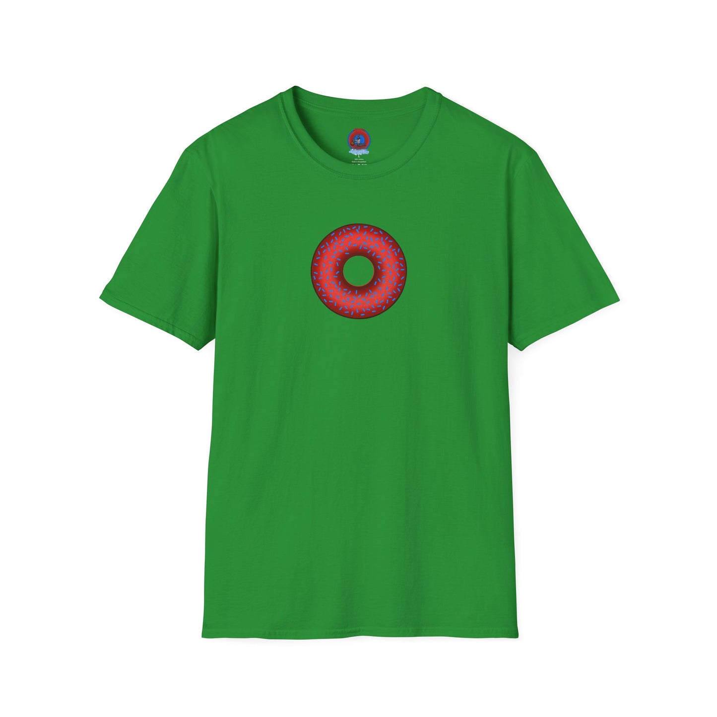 Classic Donut Tee - Unisex Soft-Style - "Plain Plump Donut w/" - plump red donut w/blue sprinkles