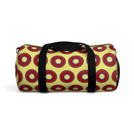 Lumpy Duffel - vivid red donuts w/yellow background