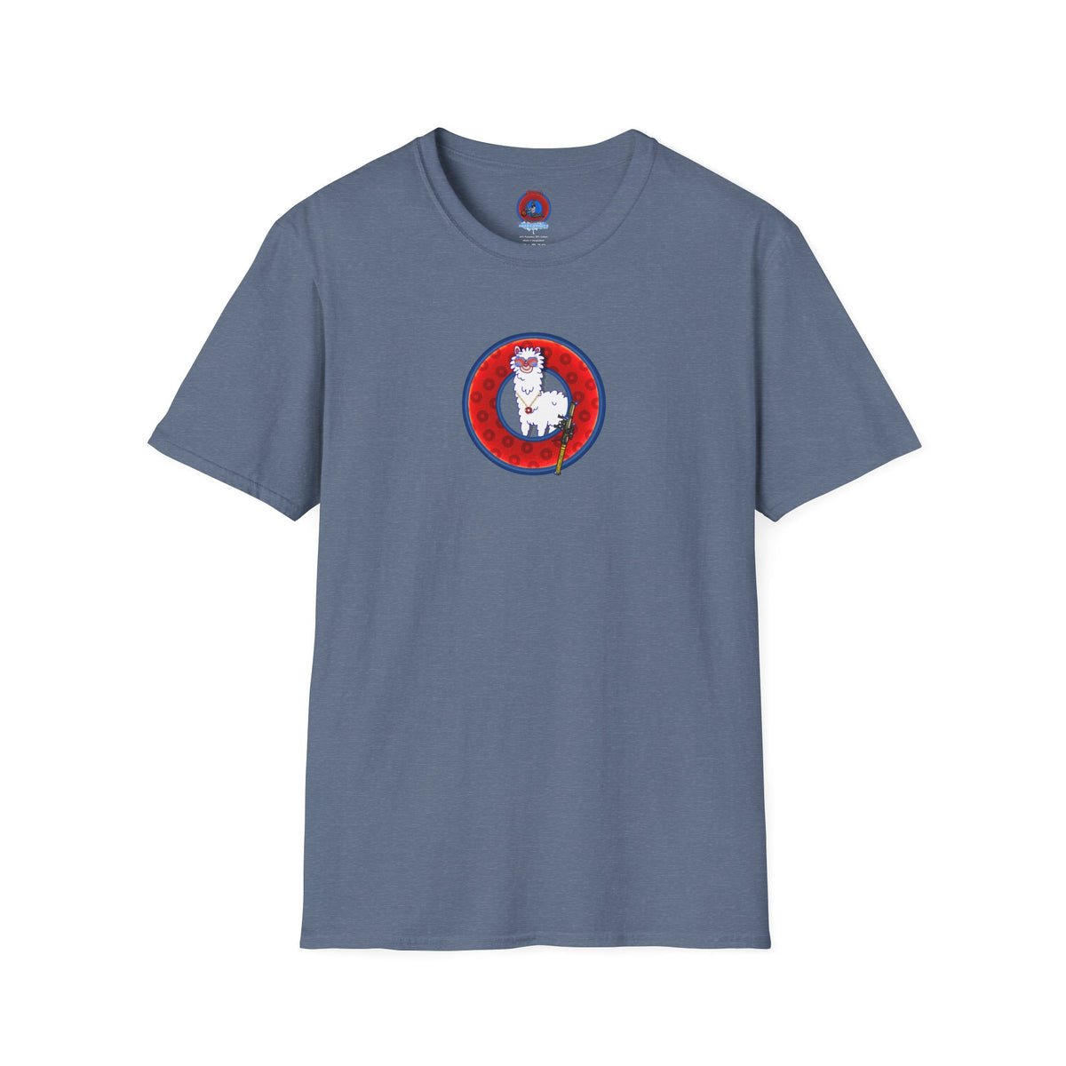 Classic Donut Tee - Unisex Soft-Style - "Medium Paced Llama Donut" - red/blue widemouthed paradox donut