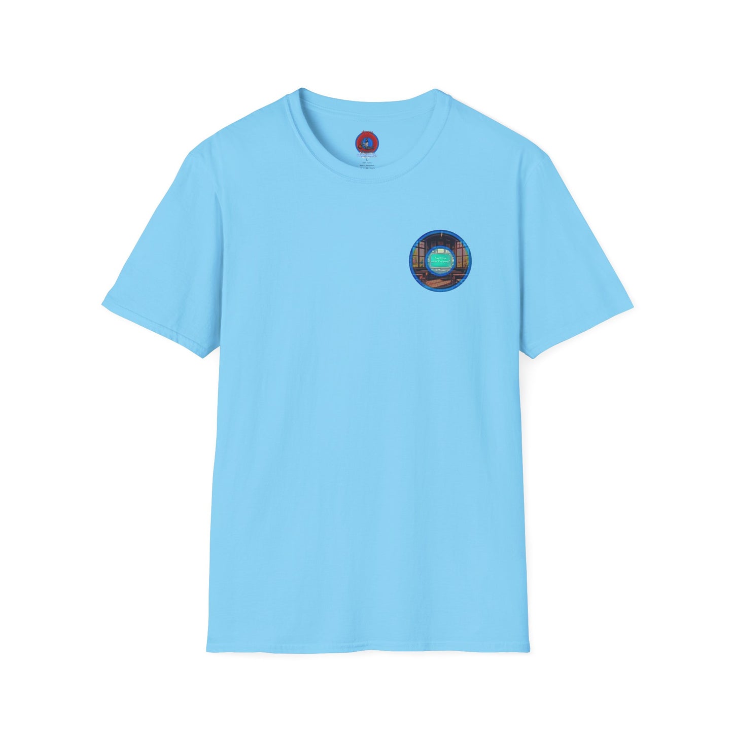 Classic Donut Tee - Unisex Soft-Style - "The Torturous Chalk Dust Donut  " - blue/red picture donut