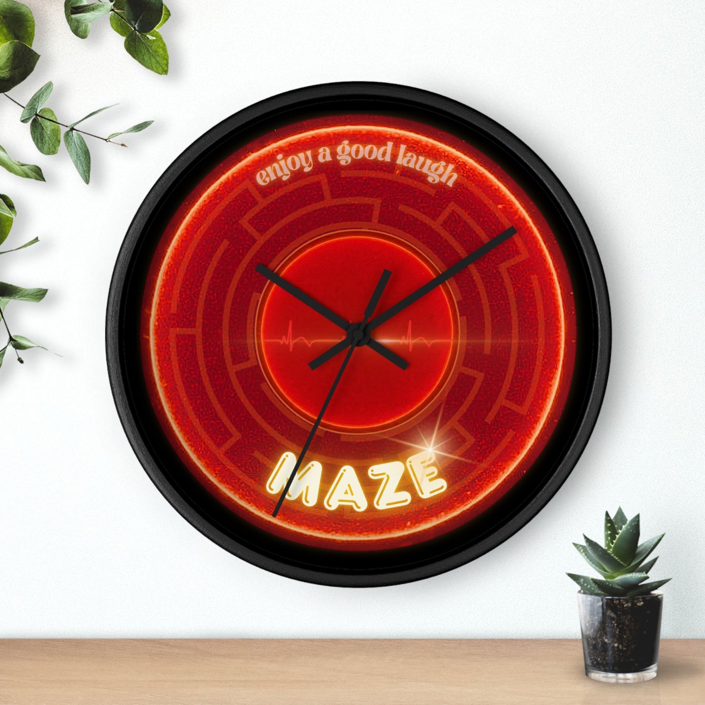 Lumpy Wall Clock - "The Amazing Donut Clock" - variant 1 - red vivid donut w/black background