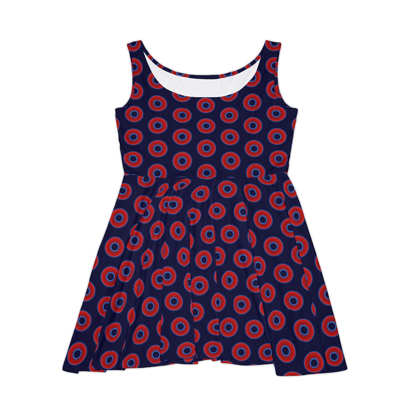 Women's Skater Donut Dress - vivid red donut print w/midnight blue background