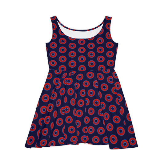 Women's Skater Donut Dress - vivid red donut print w/midnight blue background