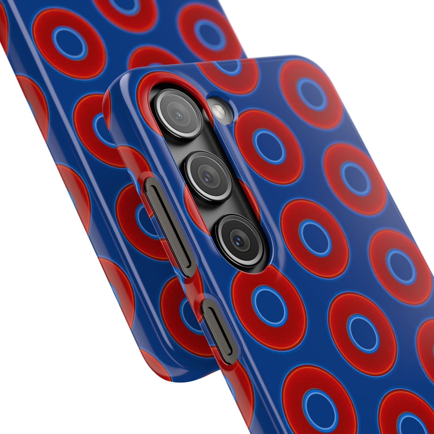 Lumpy Donut Snap Case - red vivid donut print w/dark blue background