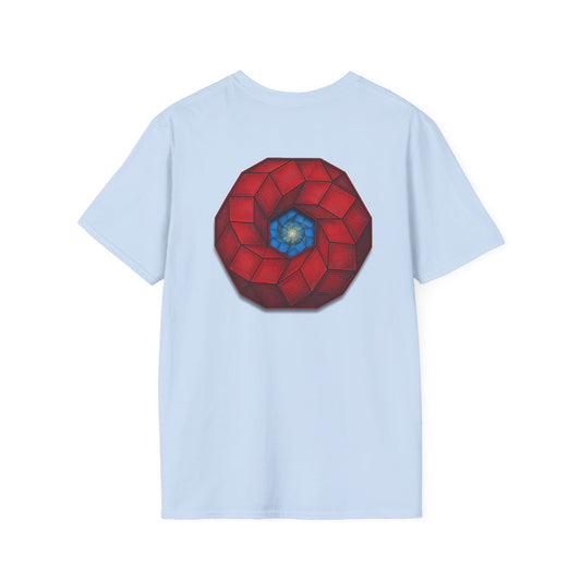 Classic Donut Tee - Unisex Soft-Style - "The 9th Donut" - rustic red/blue cubed donut - variant 1