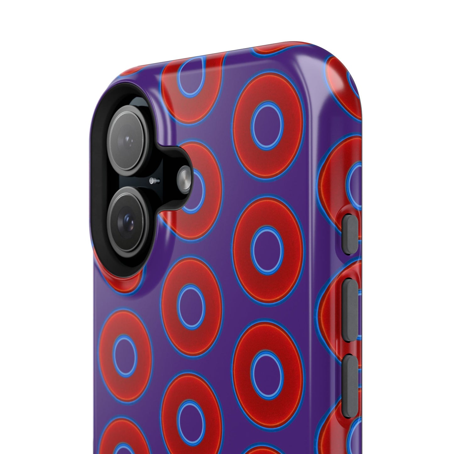 Impact-Resistant Lumpy Donut Case - red vivid donut print w/dark purple background