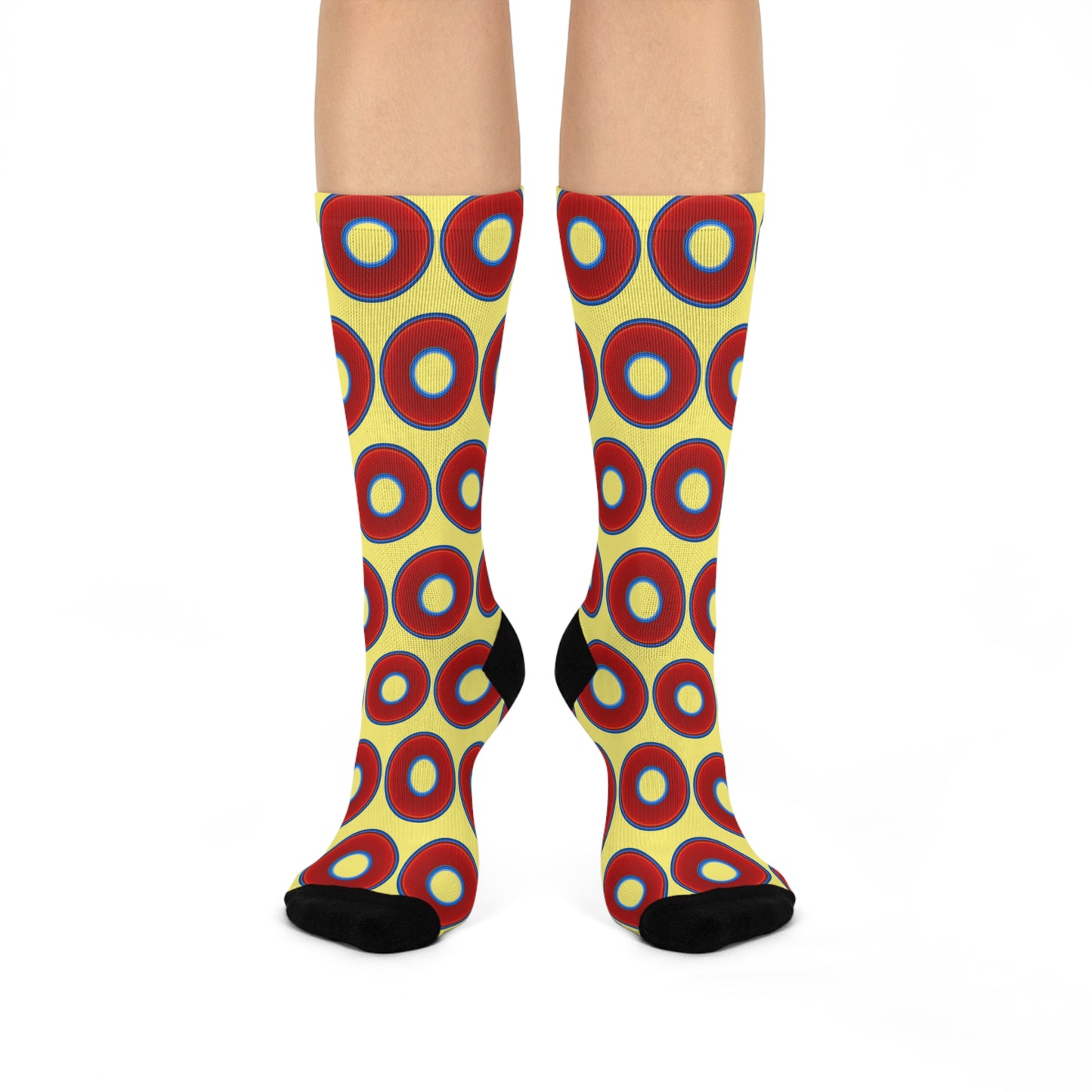 Lumpy Sox - cushioned crew - vivid red donut print w/yellow background