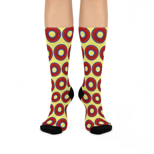 Lumpy Sox - cushioned crew - vivid red donut print w/yellow background