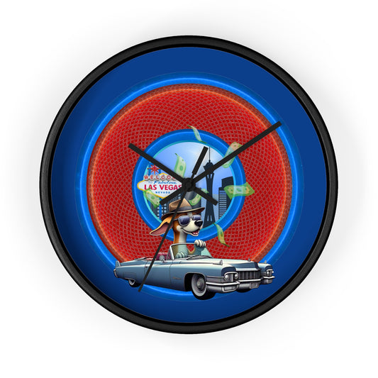 Lumpy Wall Clock - "Jimmy's Marathon Donuts" - variant 2 - rustic red donut w/dark blue background