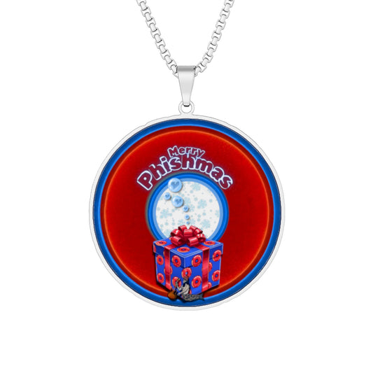 Lump's Heady Donut Necklace - 1" x 1" Stainless Steel Pendant - "Phishmas Caroler's Donut" - vivid red/blue donut - variant 3