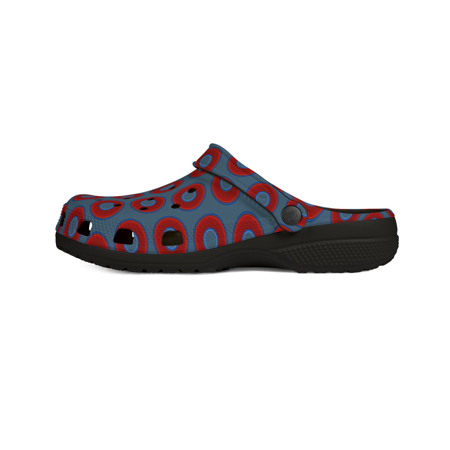 Spatchcocks - donut slip-on shoes - vivid red donuts w/steel blue background [unisex]