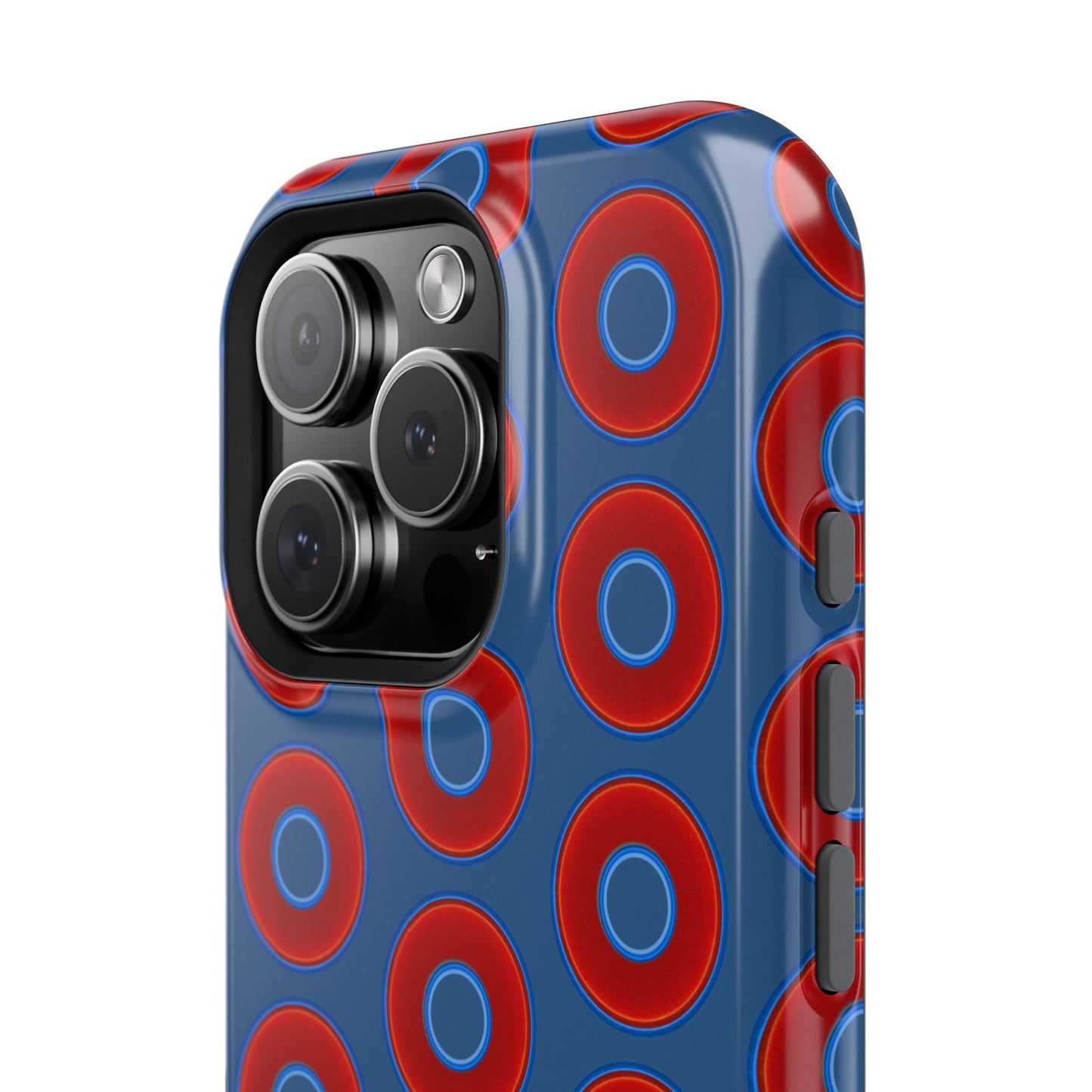 Impact-Resistant Lumpy Donut Case - red vivid donut print w/light navy blue background