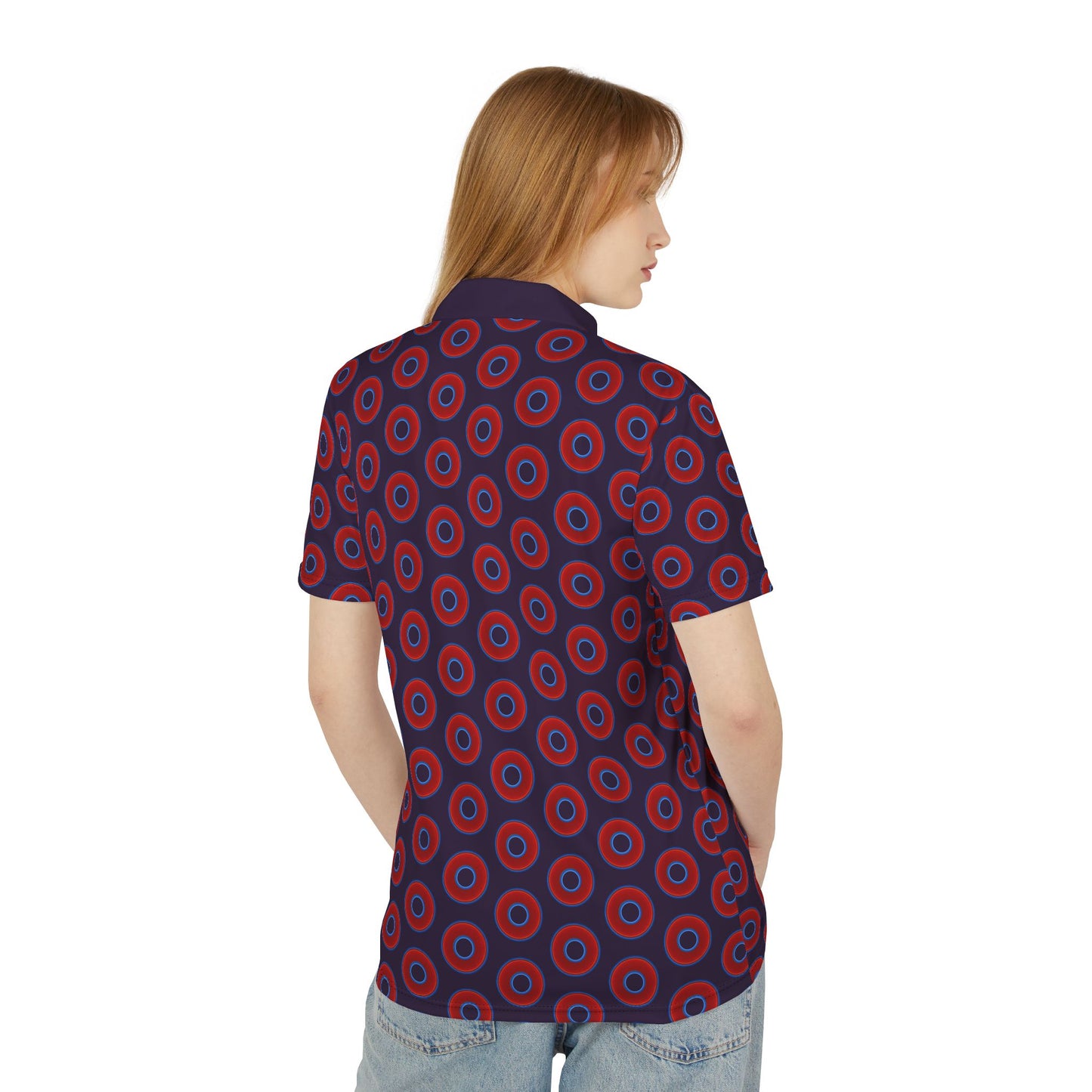 AOP Donut Polo - vivid donut print w/midnight purple background [unisex]