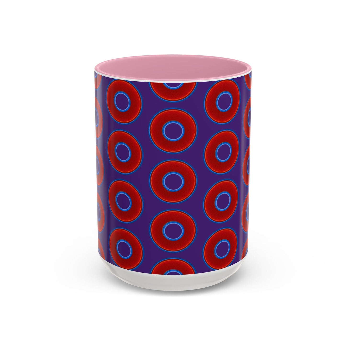 Lump's Grumpy Coffee Mug - vivid red donuts w/purple background