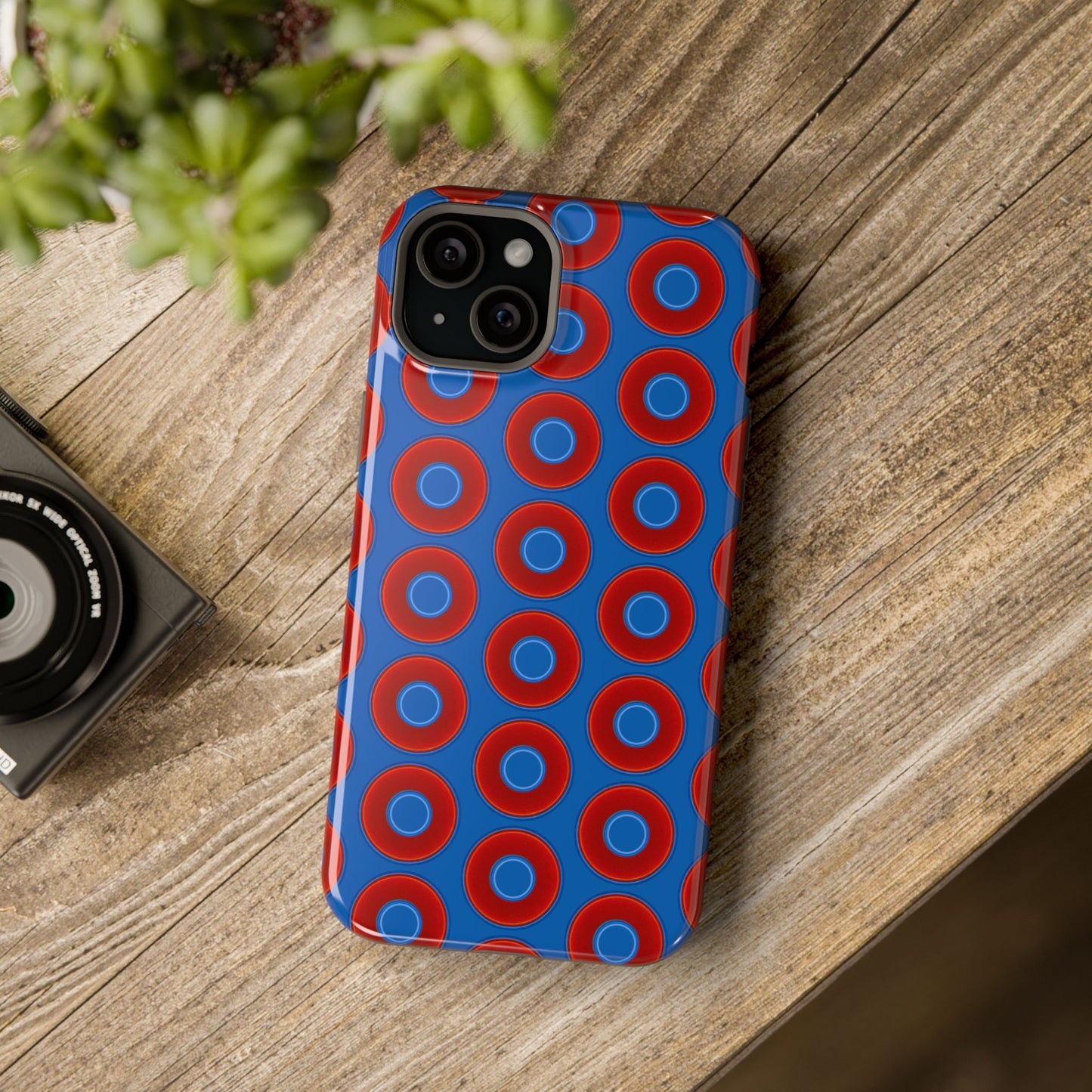 Magnetic Tough Donut Case - red vivid donut print w/dark royal blue background