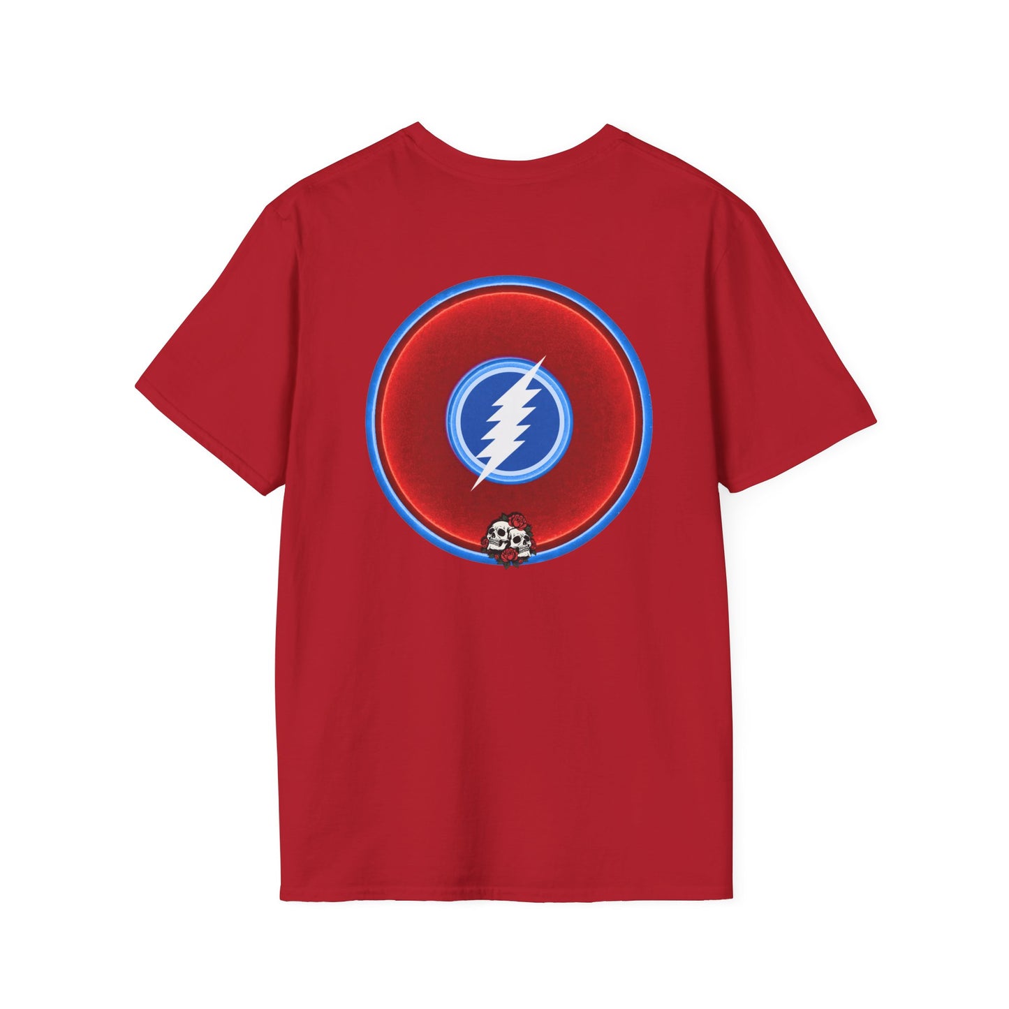 Classic Donut Tee - Unisex Soft-Style - The Grateful Donut" - vivid red/blue donut
