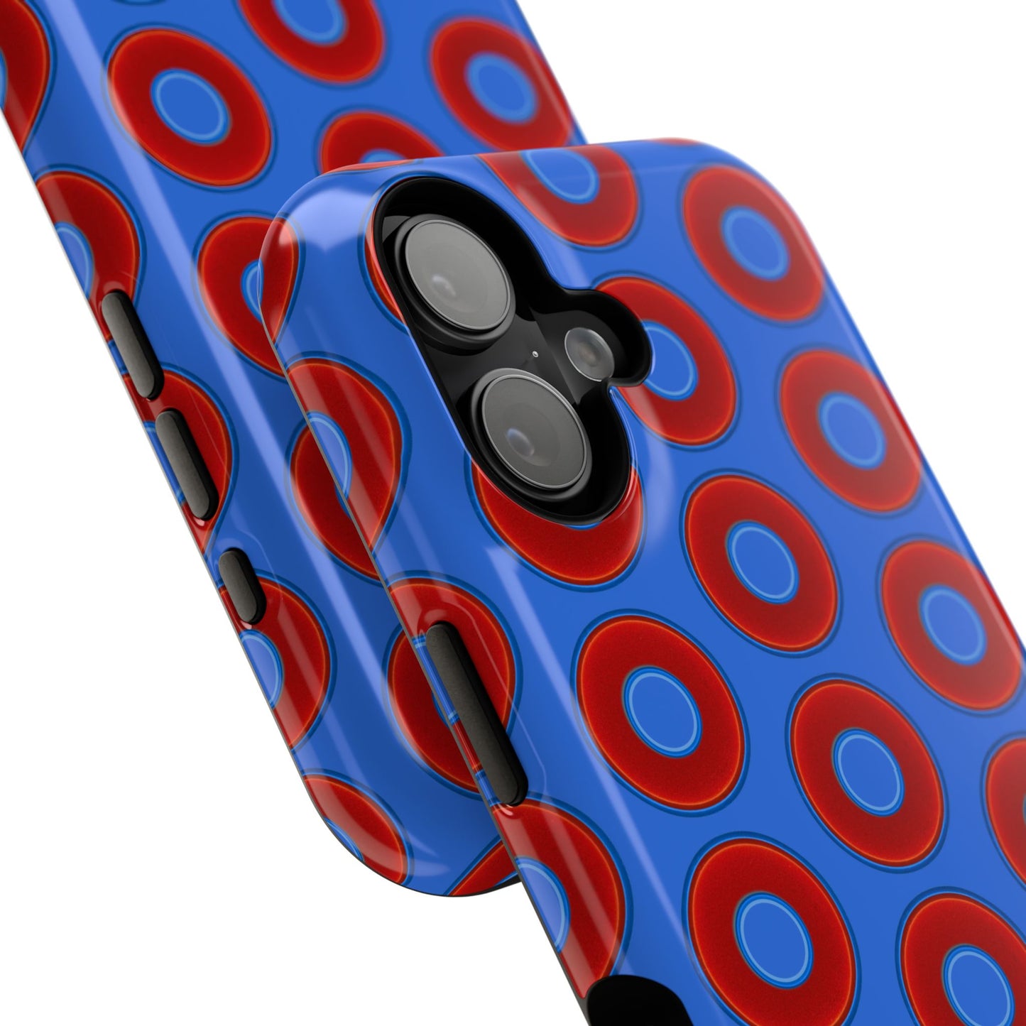 Impact-Resistant Lumpy Donut Case - red vivid donut print w/medium royal blue background
