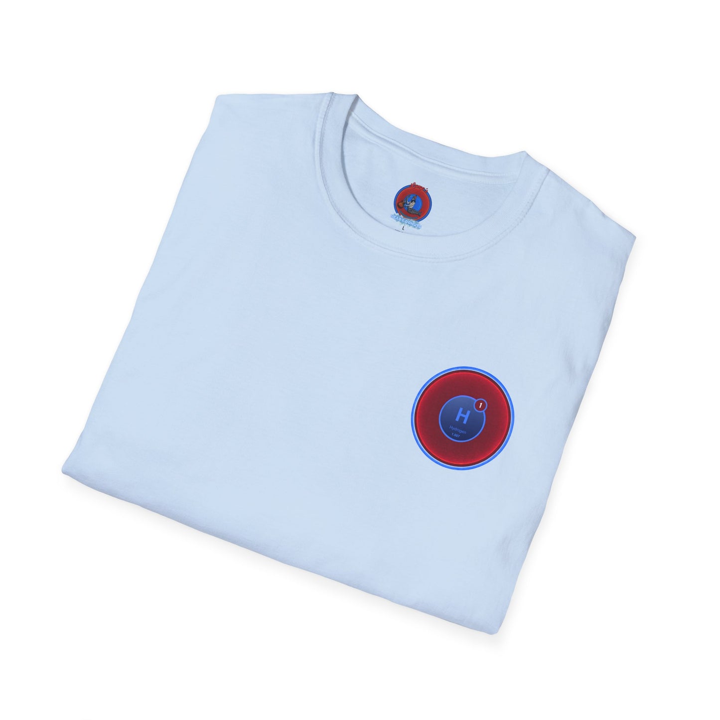 Classic Donut Tee - Unisex Soft-Style - "I am 10% Hydrogen Tee" - vivid red/light blue donut
