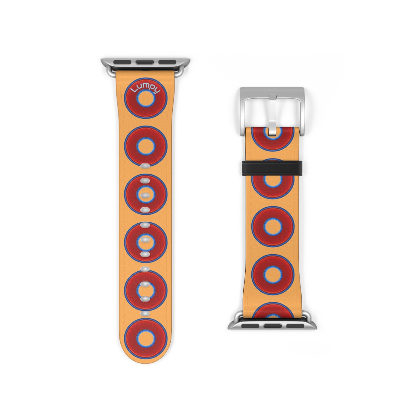 Lumpy Donut Wristband - compatible w/apple watch - red vivid donuts w/creamcicle orange background