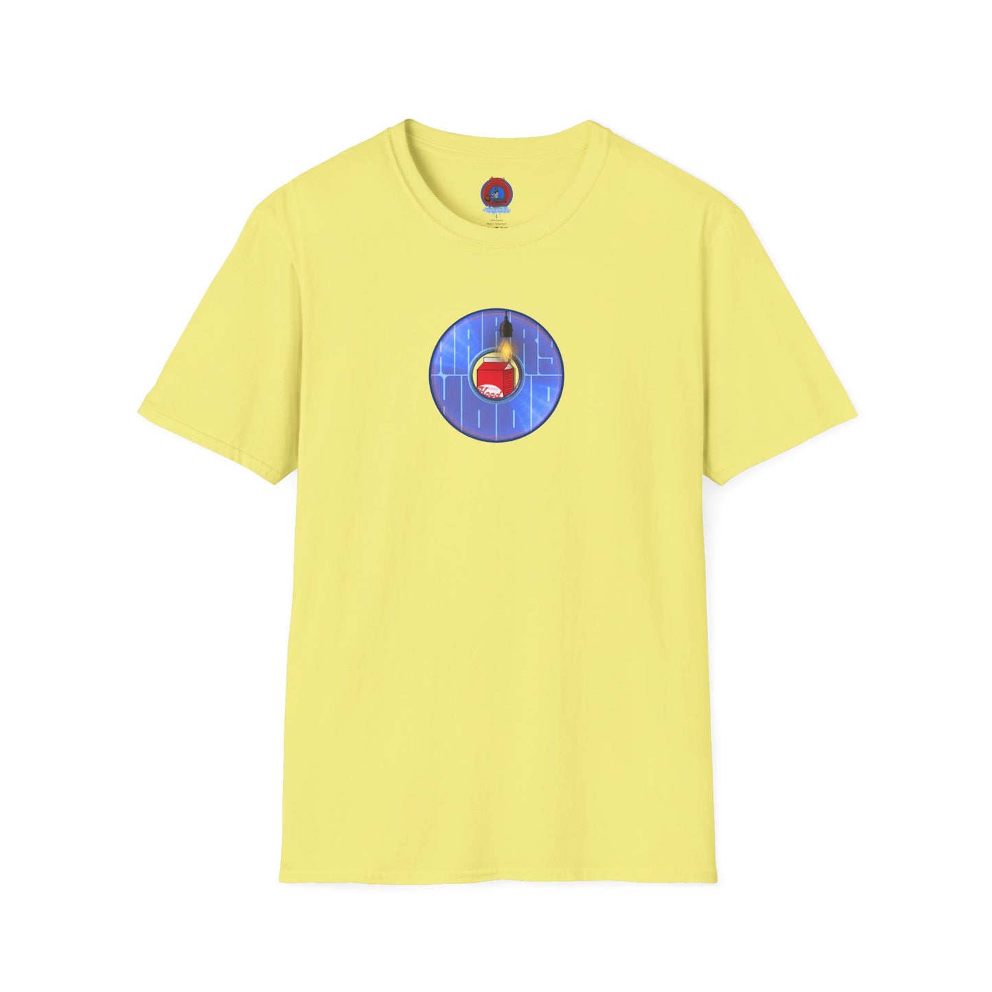 Classic Donut Tee - Unisex Soft-Style - "Harry Left His Donut Shirt" - series 1.0  - variant 4 - purple/blue donut - w/milk & light on
