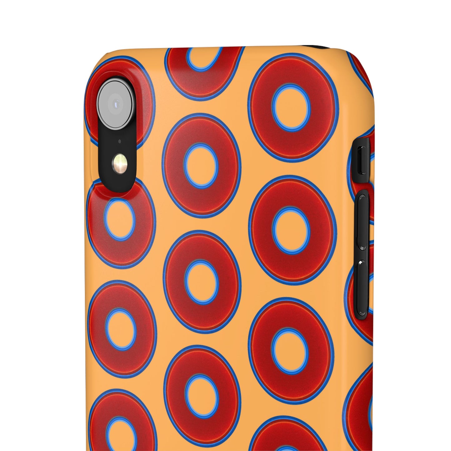Lumpy Donut Snap Case - red vivid donut print w/creamcicle orange background