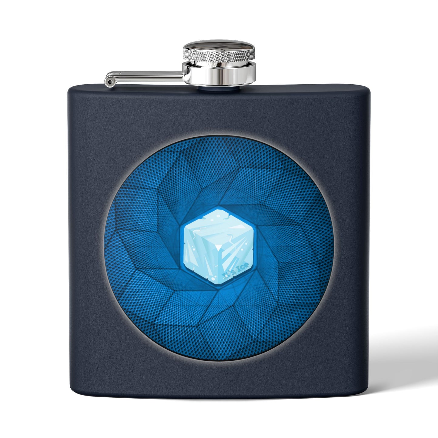 Lump's Donut Flask 6 oz -  "It's Ice... Cube's Donut Flask" - blue cubed donut - [*w/your choice of 6 backgrounds]