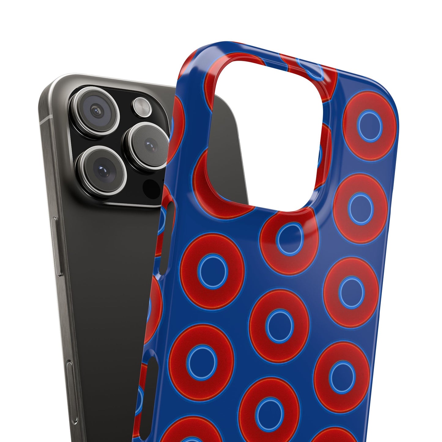 Lumpy Donut Snap Case - red vivid donut print w/dark blue background