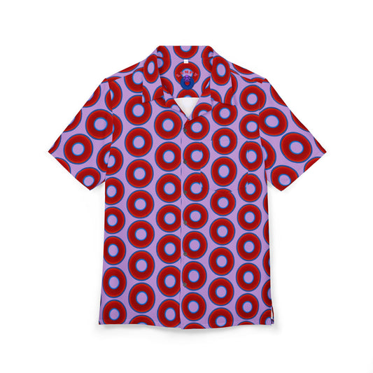 Wilson's 'Epic Hawaiian-Punch' Shirt - vivid red donut print w/wisteria purple background [unisex]