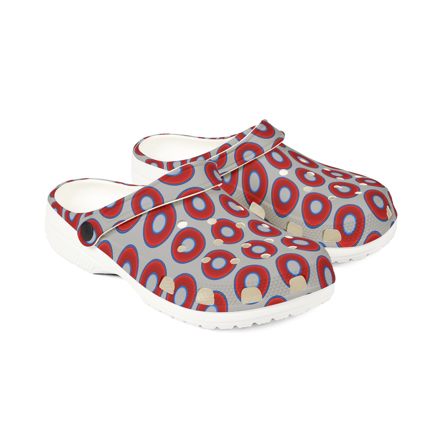 Spatchcocks - donut slip-on shoes - vivid red donuts w/gray background [unisex]