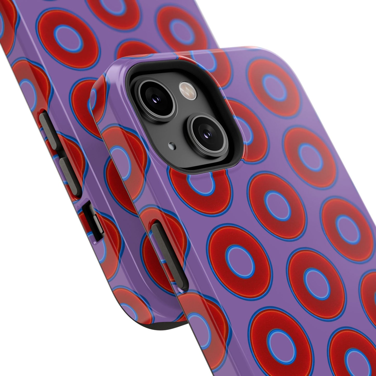 Impact-Resistant Lumpy Donut Case - red vivid donut print w/light purple background