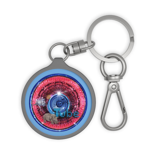 Lumpy Donut Keychain - "Rhinos Do Run From Thunder" - series 1.0 - variant 1 - red/blue donut