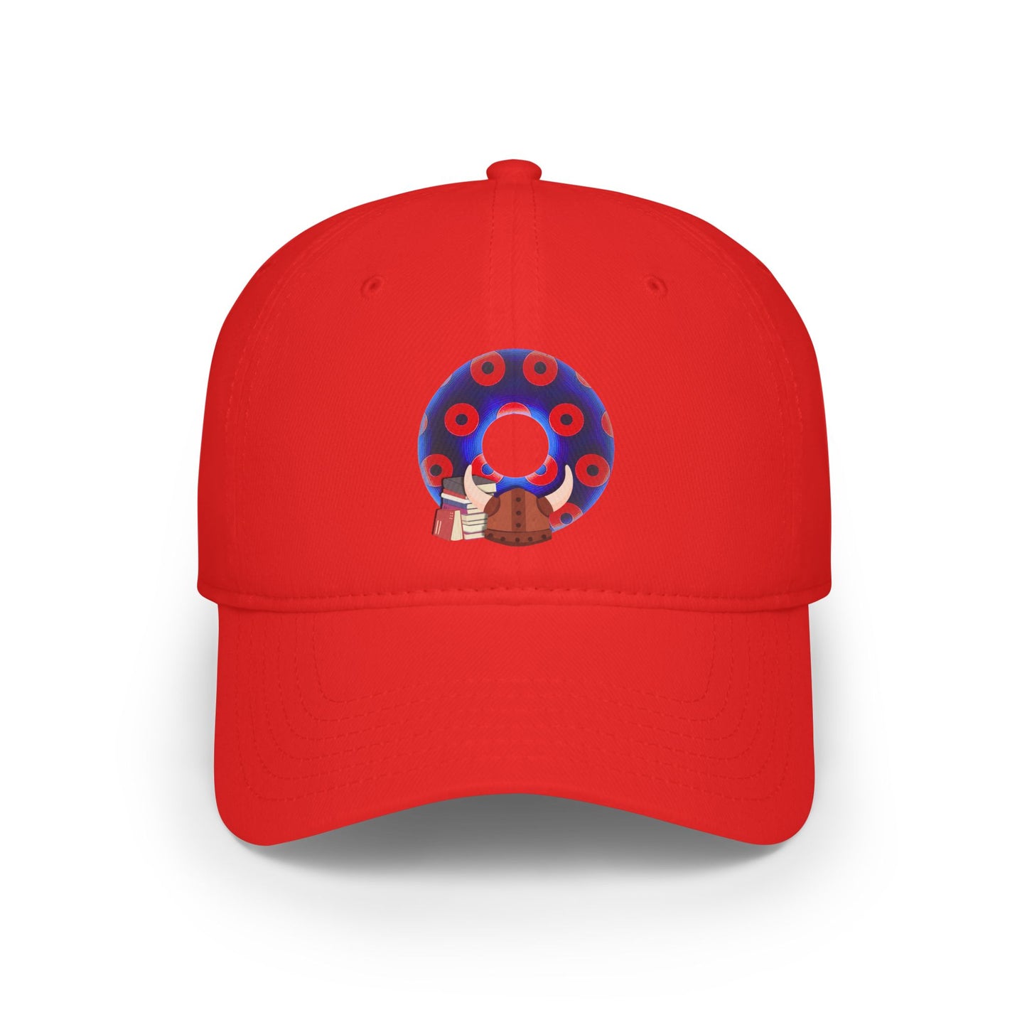 Lumpy Donut Baseball Cap - "El Fuego Donut Cap" - paradoxical dark blue/red blimpy donut w/