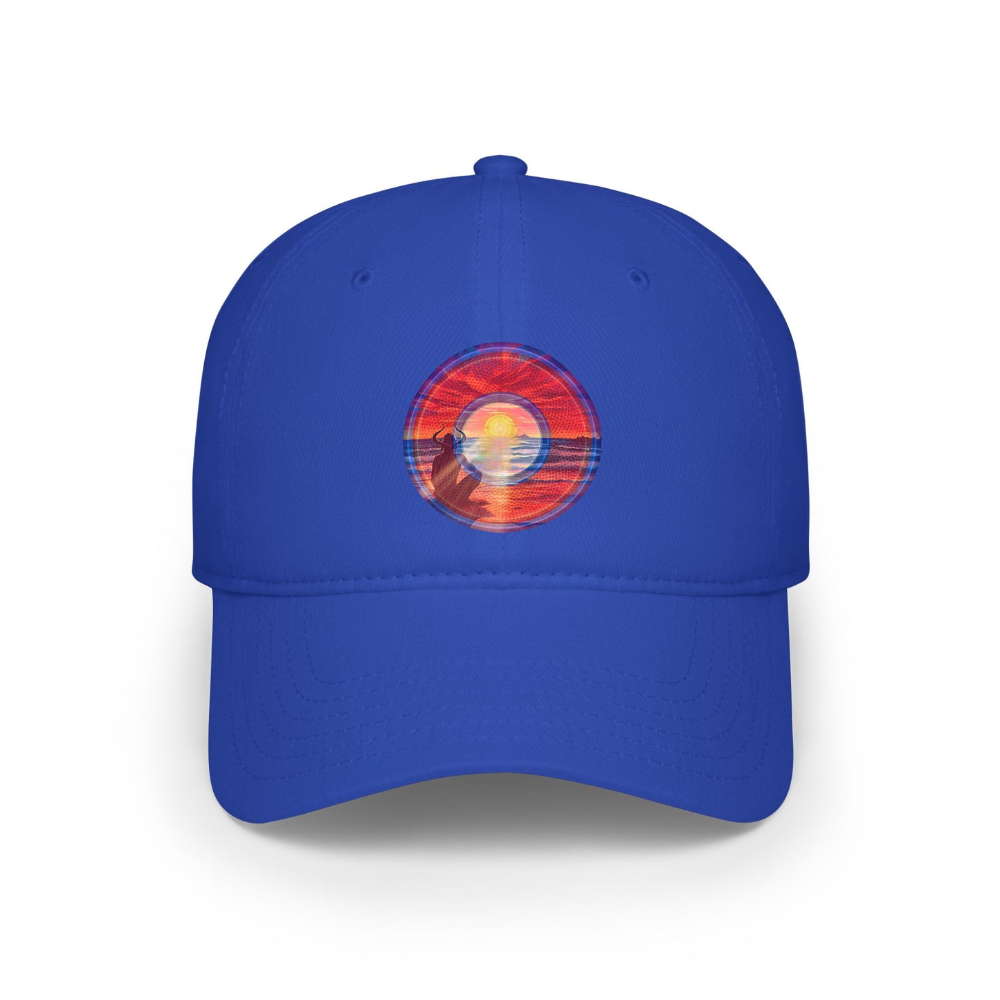 Lumpy Donut Baseball Cap - "Squirming Donut Cap of Sunset" - red rustic pic donut w/