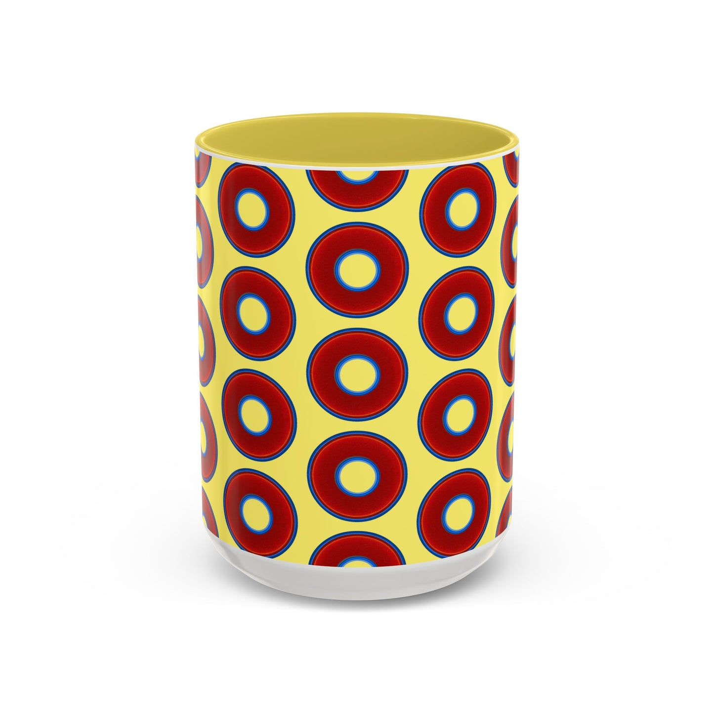 Lump's Grumpy Coffee Mug - vivid red donuts w/yellow background