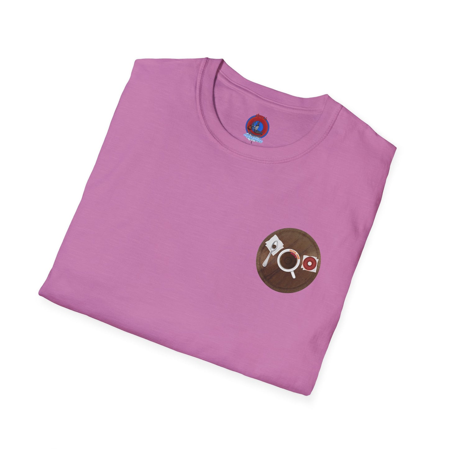Classic Donut Tee - Unisex Soft-Style - "Coffee With My Donuts" - wooden table donut