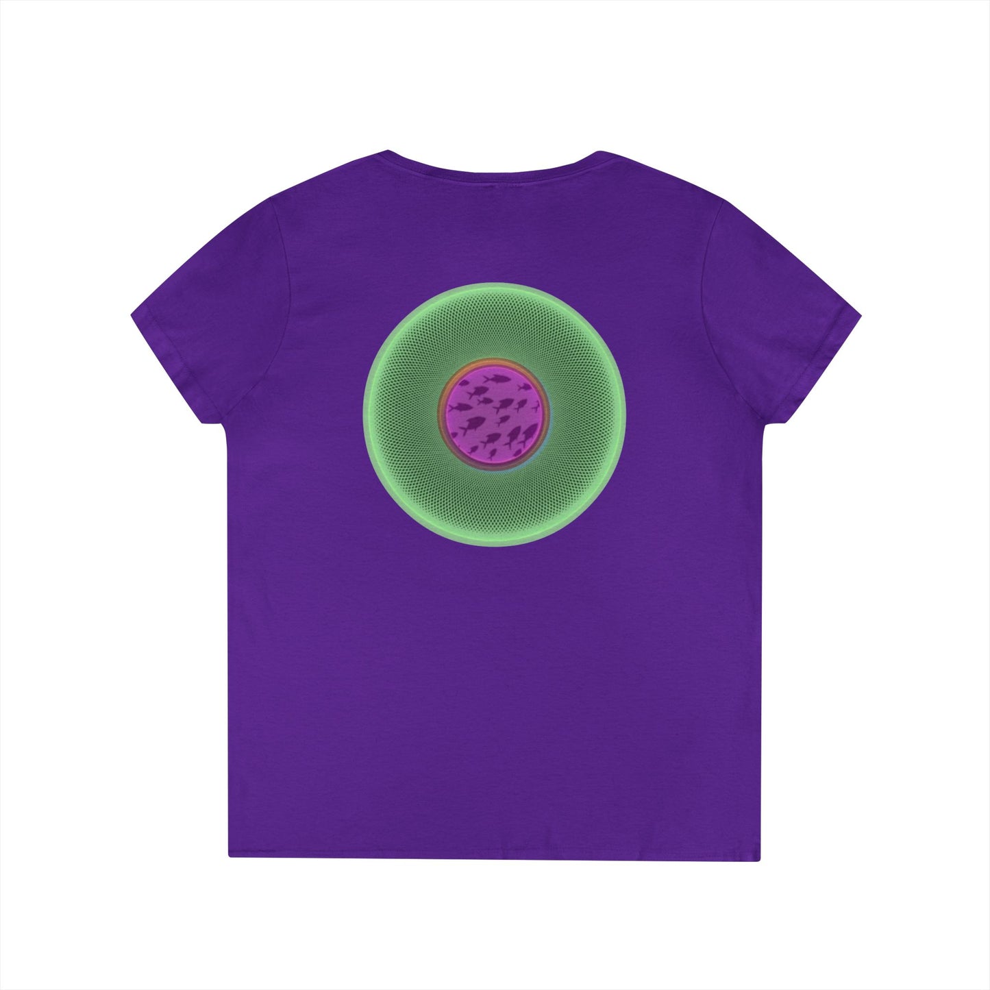 Women's Donut V-Neck Tee - "If I'm Swimming By" - variant 3 - light green/magenta phatty donut w/