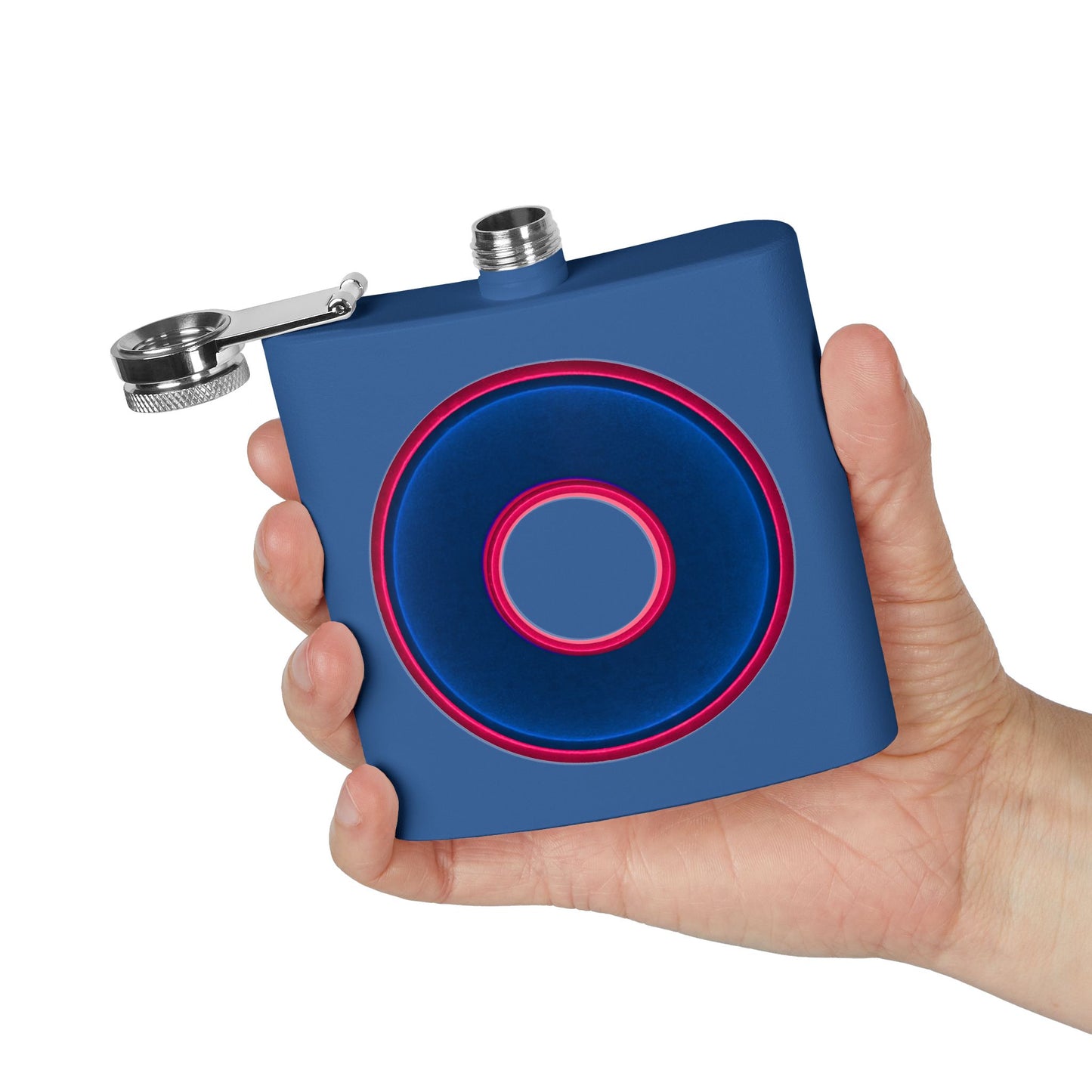 Lump's Donut Flask 6 oz - Vivid dark blue/red donut - [*w/your choice of 6 backgrounds]