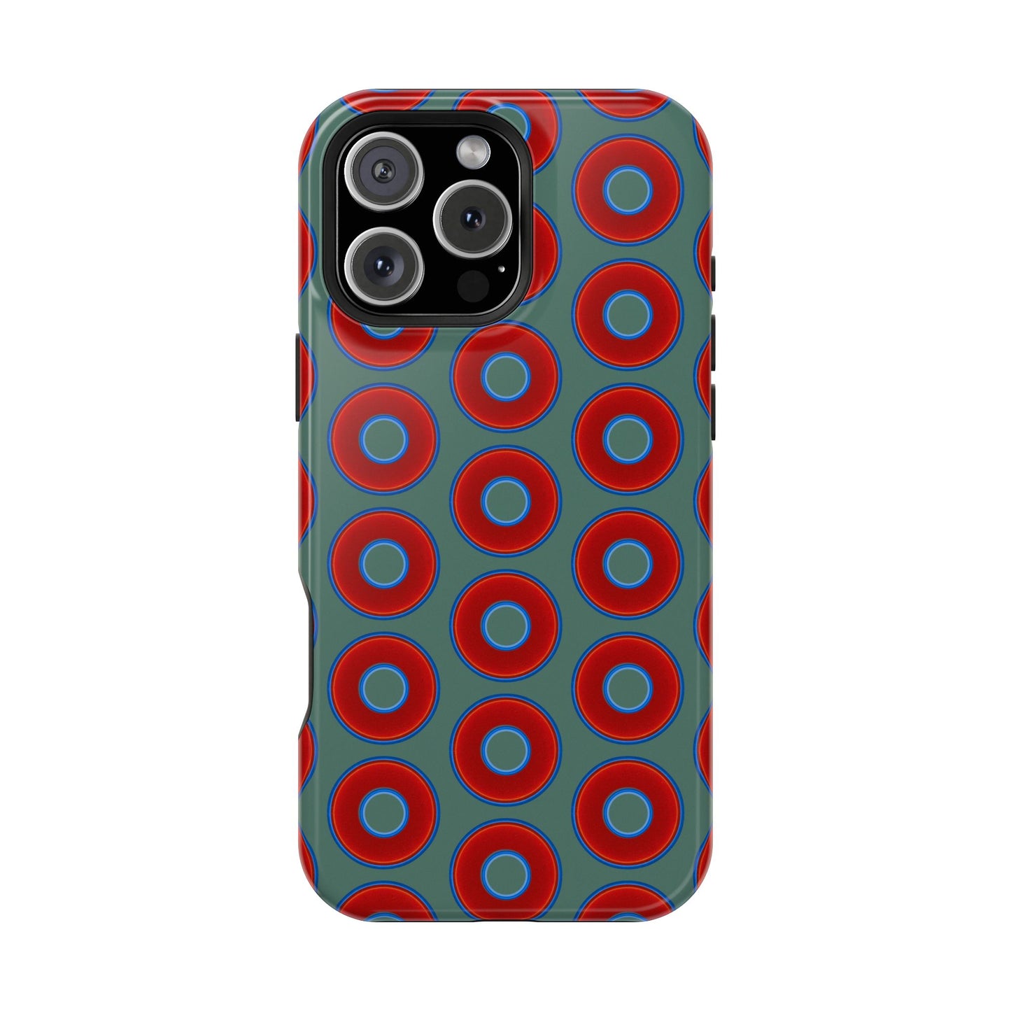 Impact-Resistant Lumpy Donut Case - red vivid donut print w/Fenway green background