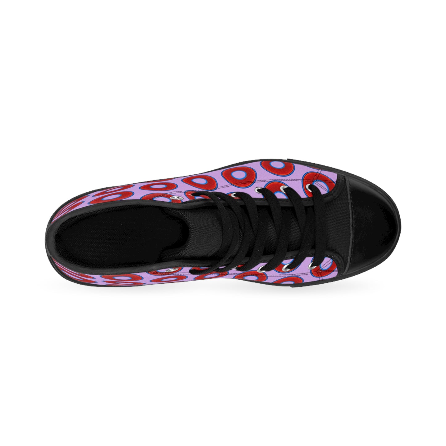 Cushiony Convectors - High Tops - red vivid donuts w/wisteria purple background