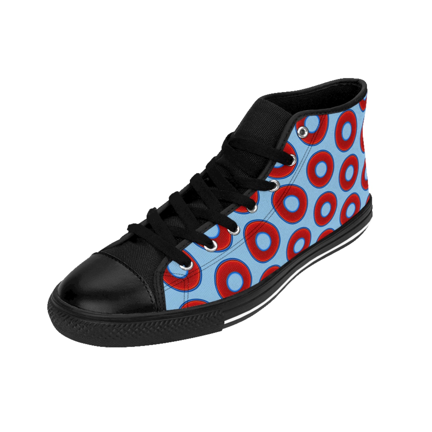 Cushiony Convectors - High Tops - red vivid donuts w/sky blue background