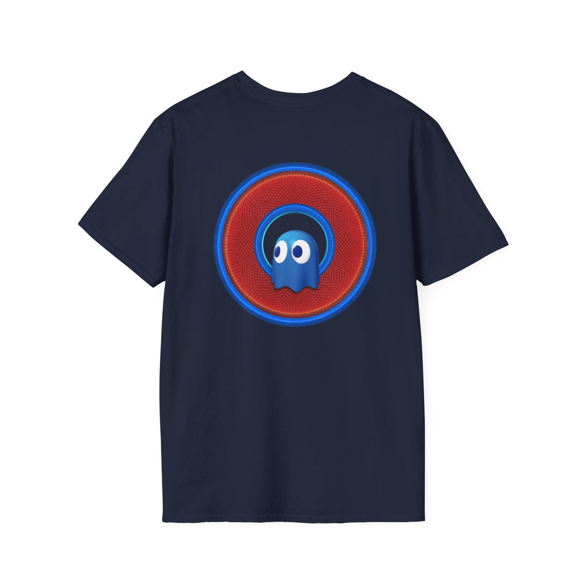 Classic Donut Tee - Unisex Soft-Style - "The Story of the Donut - a Ghostly Good Time" - red/blue rustic donut - variant 1