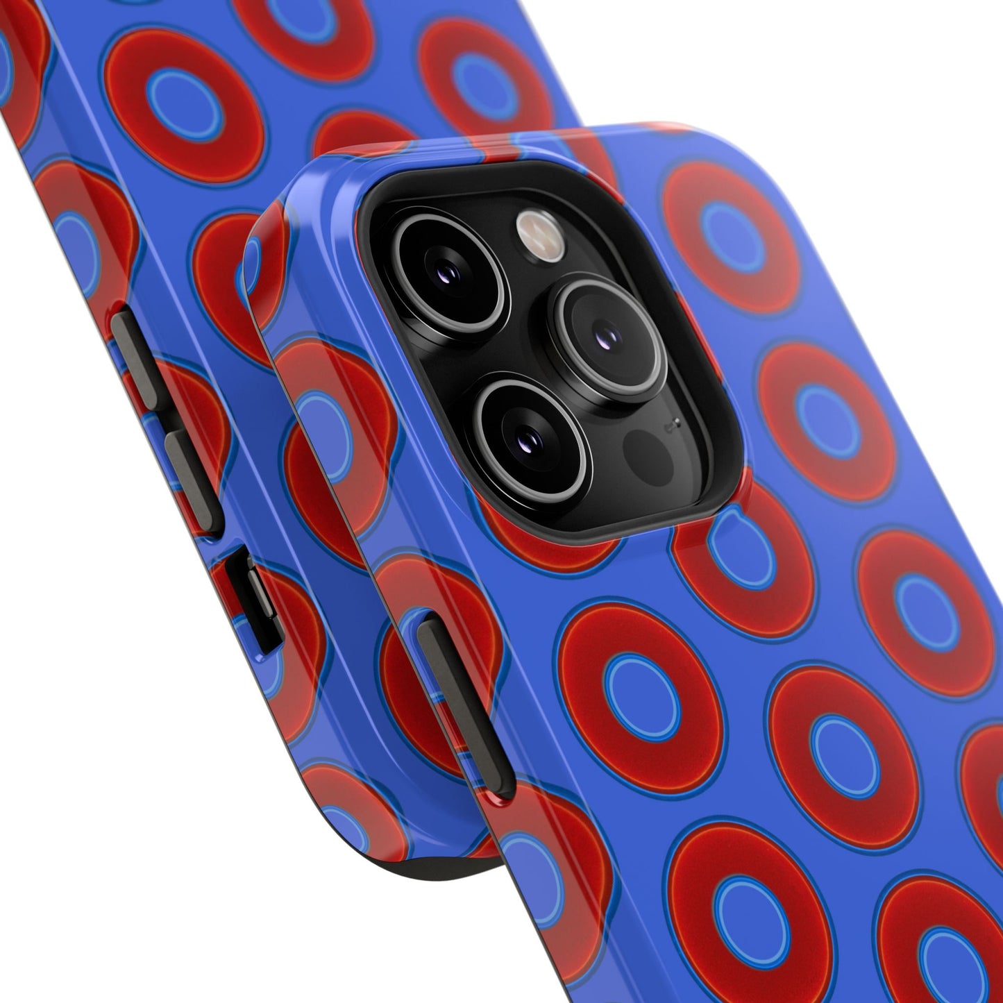 Impact-Resistant Lumpy Donut Case - red vivid donut print w/royal blue background